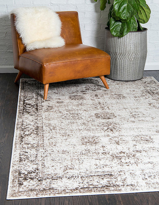 Vintage Distressed Bordered Beige Area Rugs