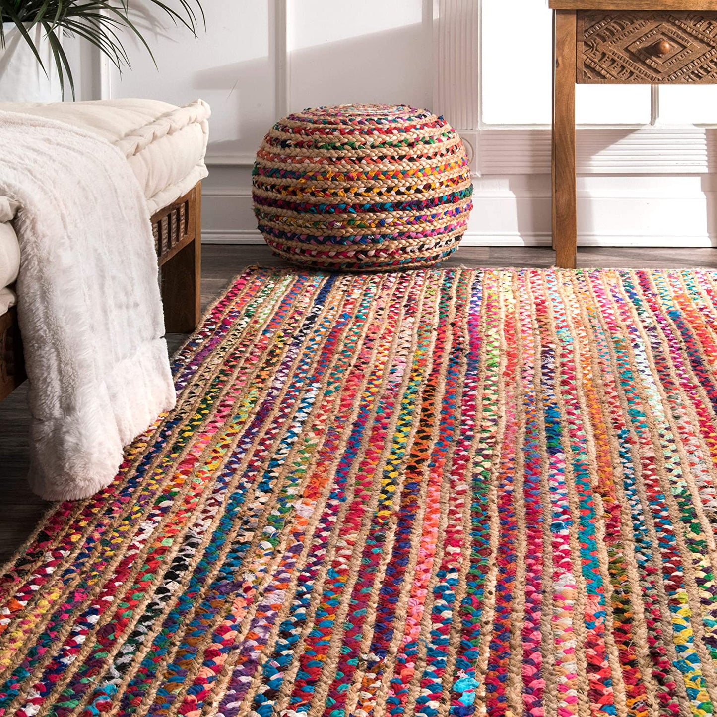 Aleen Braided Cotton/ Jute Runner Rug Multi