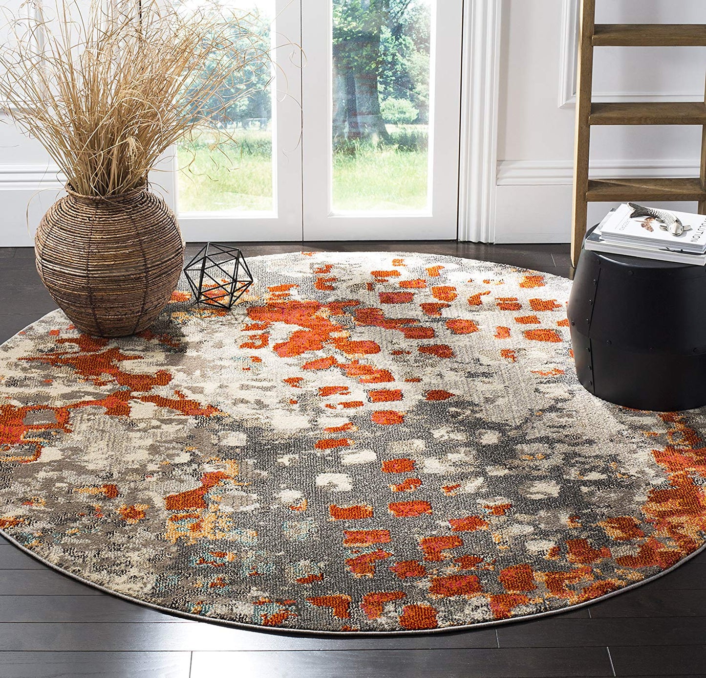 Abstract Grey Orange Soft Area Rug