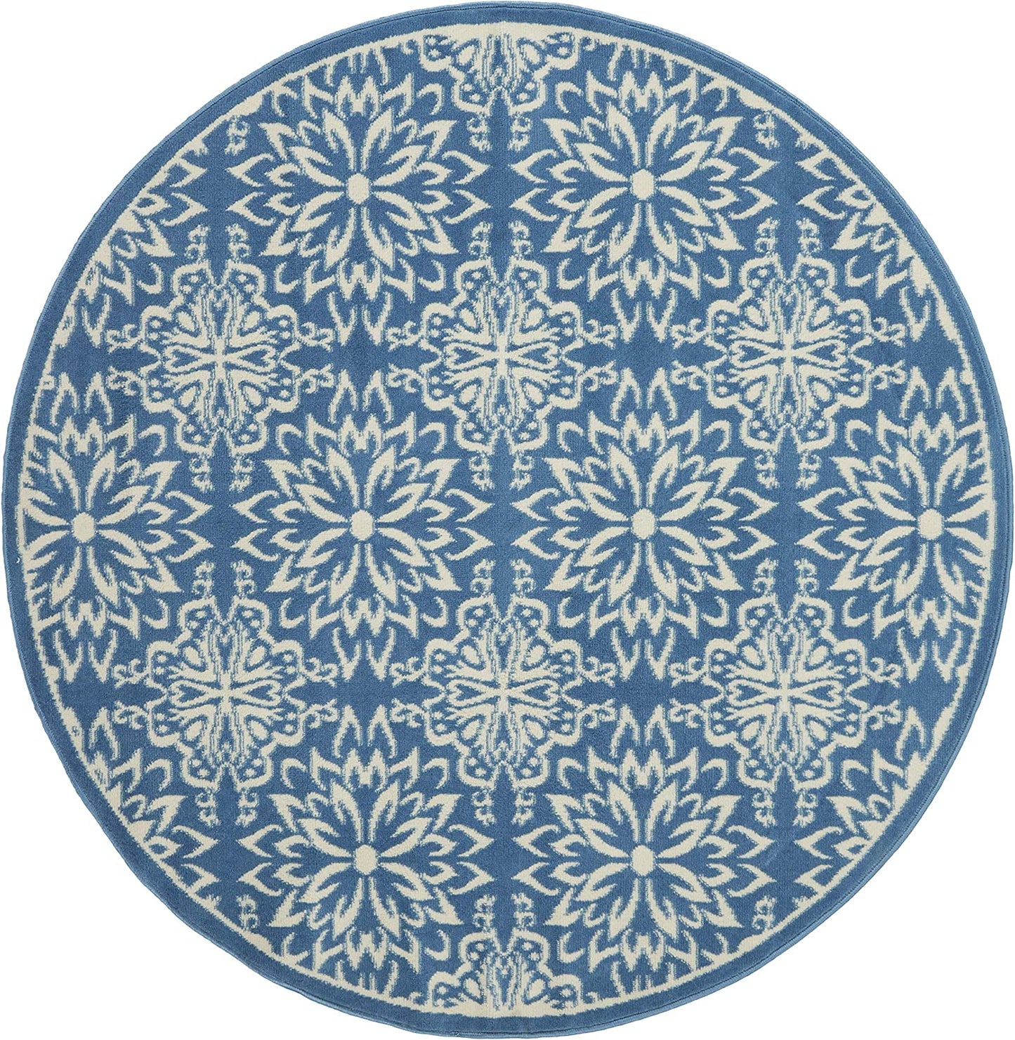 Transitional Floral Ivory/Blue Area Rug