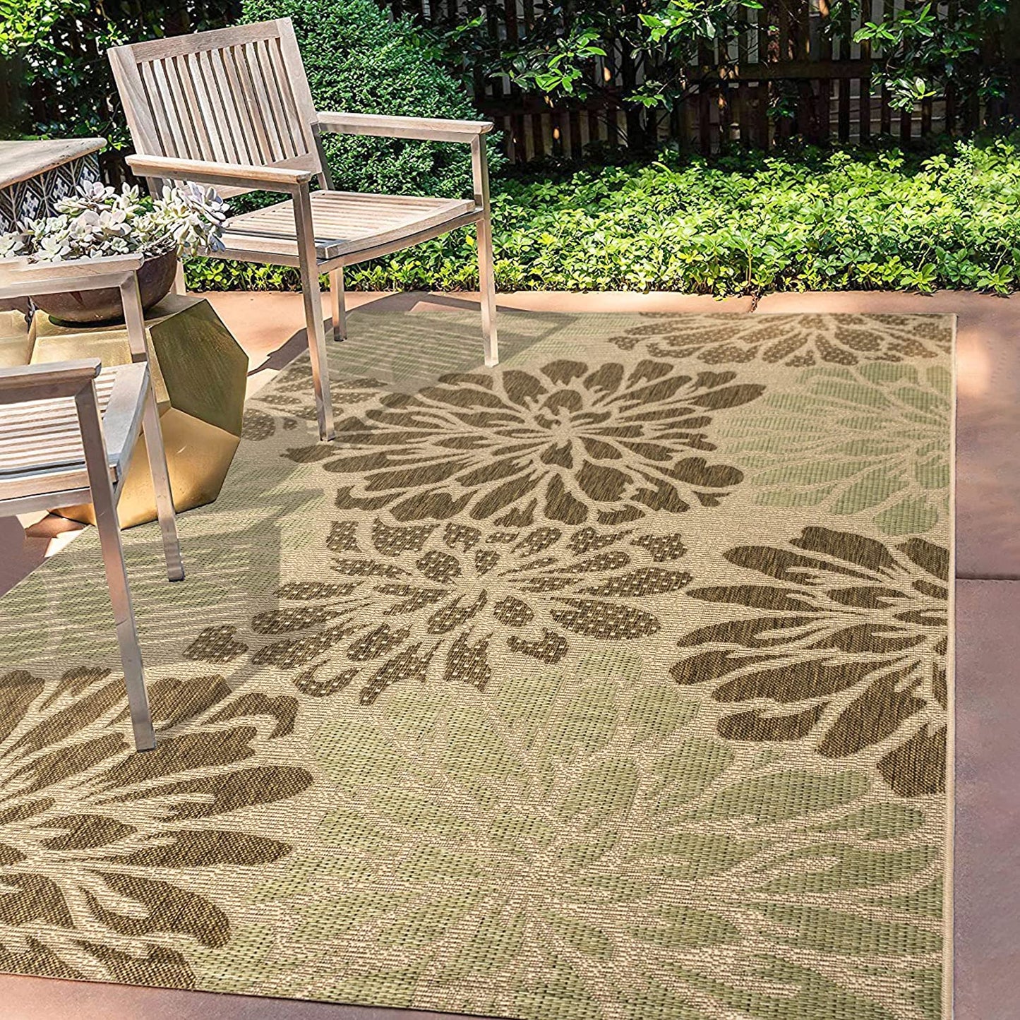 Zinnia Modern Floral Textured Weave Indoor/Outdoor Area Rug Navy/Aqua