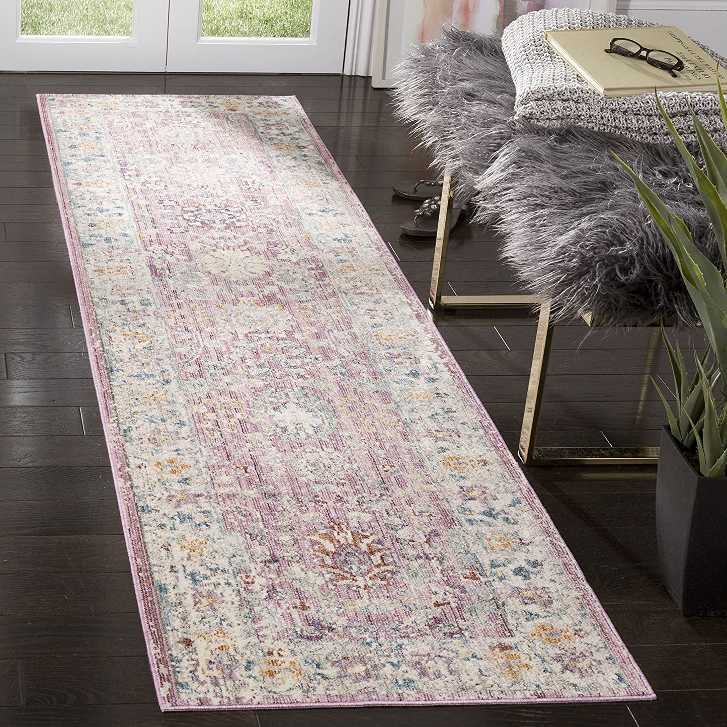 Illusion Collection ILL703F Vintage Distressed Viscose Area Rug, Rose / Cream