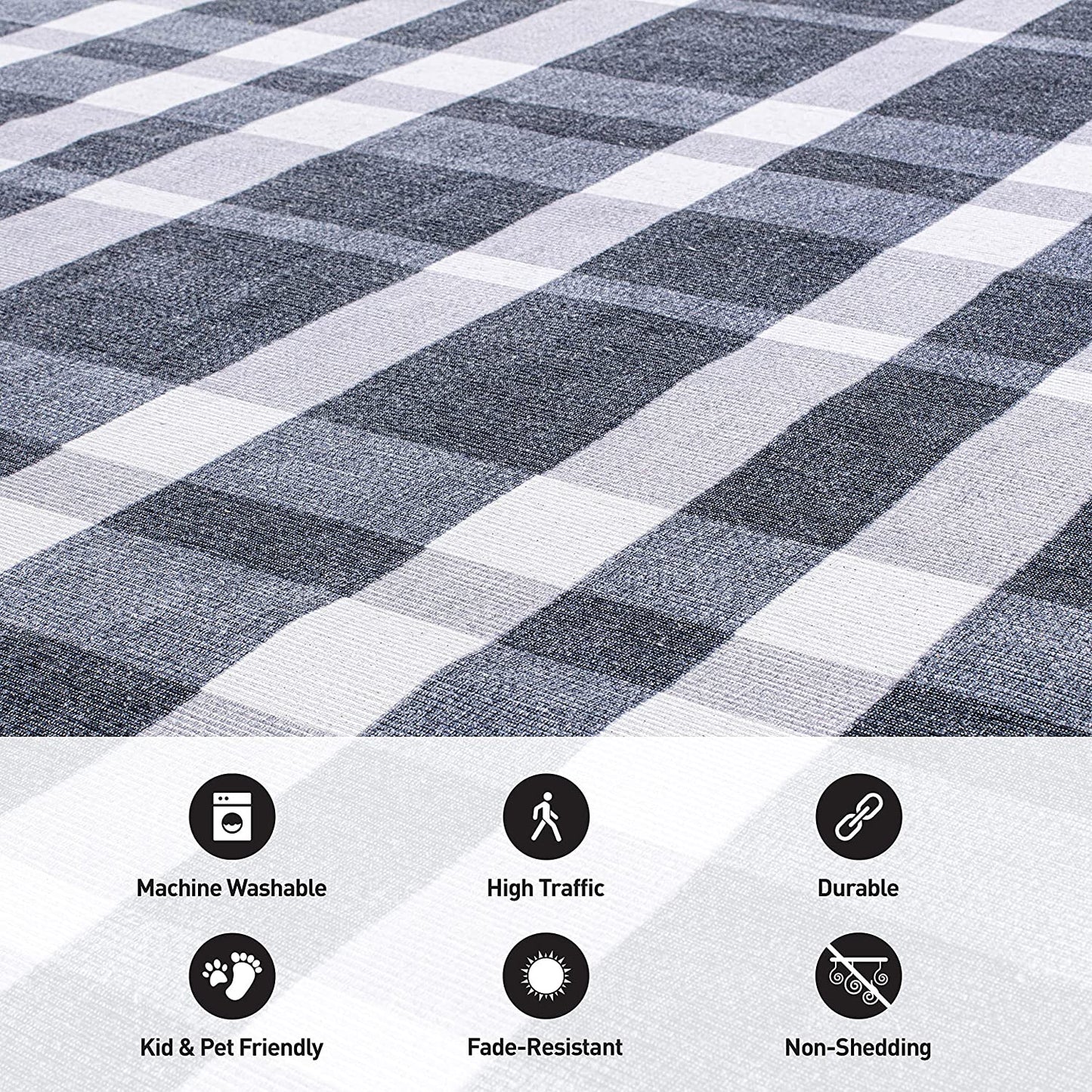 Modern Plaid Stain Resistant Flat Weave Eco Friendly Premium Recycled Machine Washable Area Rug 3'3"x5' Black