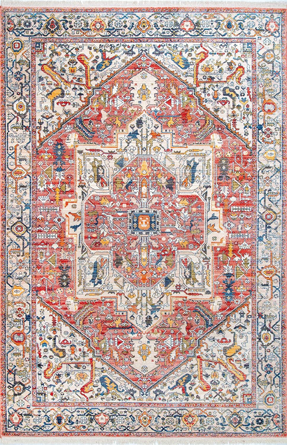 nuLOOM Ethel Medallion Fringe Area Rug,Orange