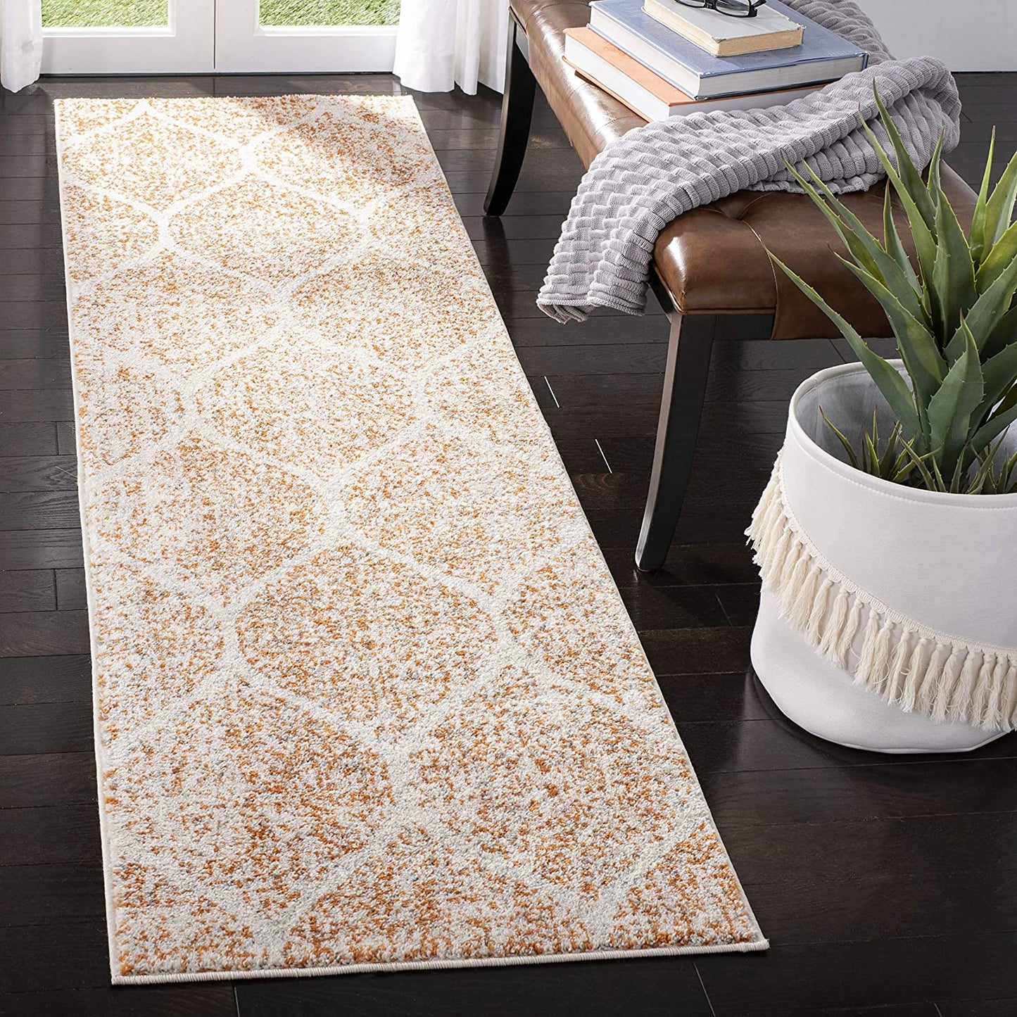 Geometric Trellis Distressed Cream/Orange Soft Area Rug