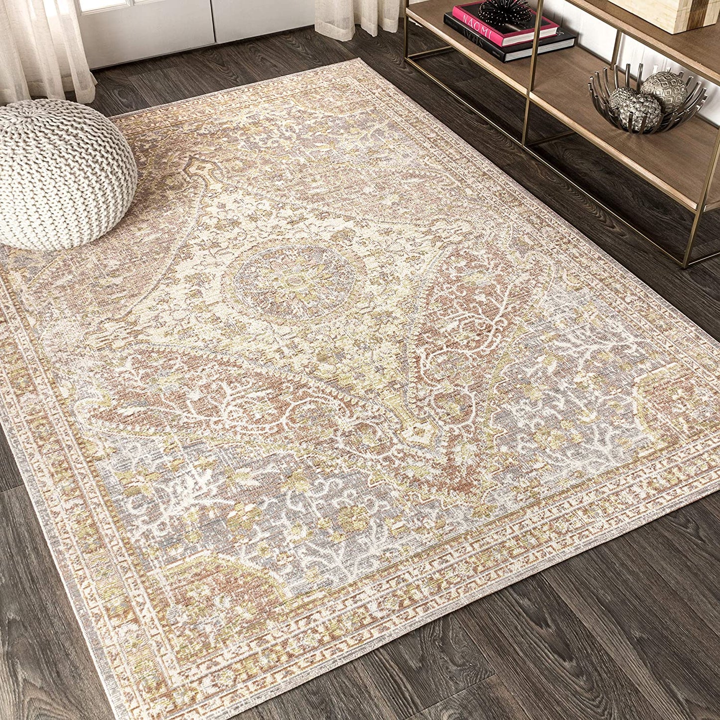 Petras Modern Ornate Medallion Area Rug, Gray/Brown