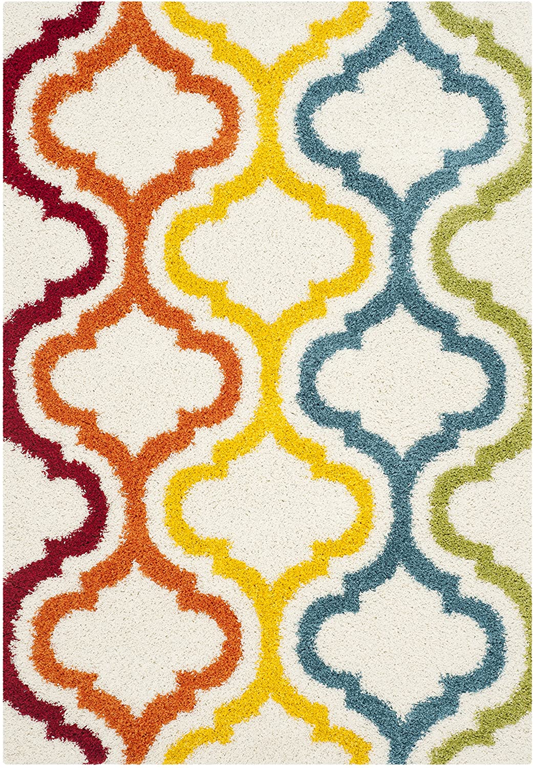 Kids Shag Collection Rainbow Entryway Plush 2-inch Thick Area RugIvory / Multi