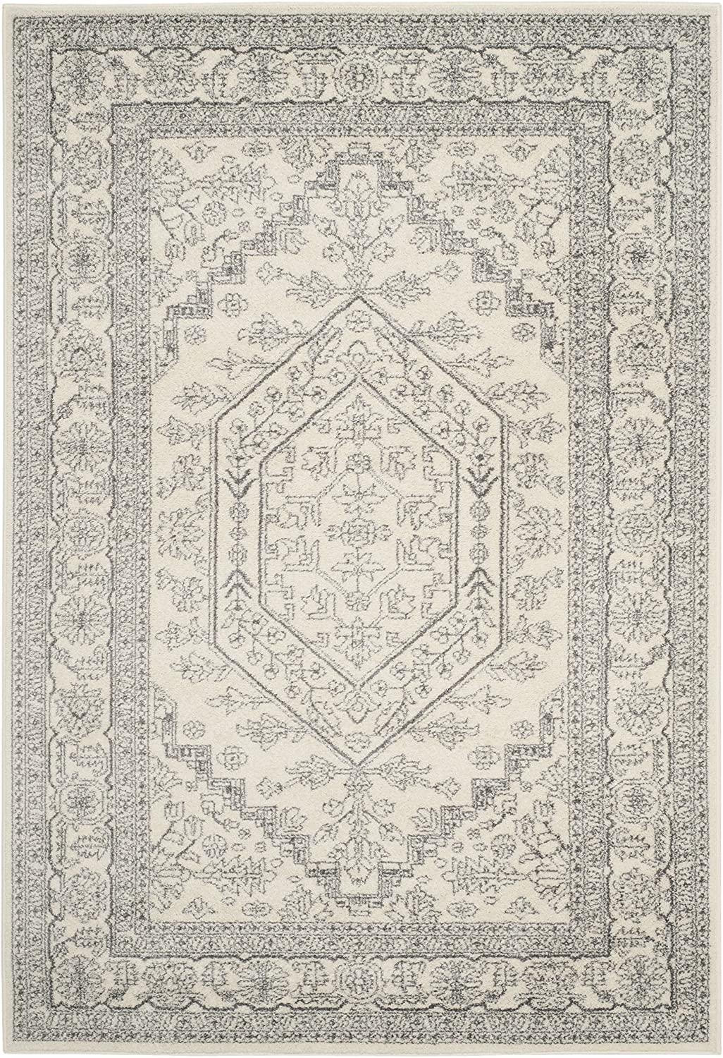 Oriental Vintage Distressed Medallion Ivory/Silver Soft Area Rug