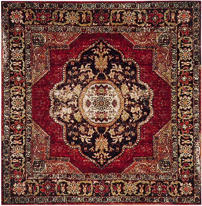 Oriental Antiqued Red and Multi Area Rug