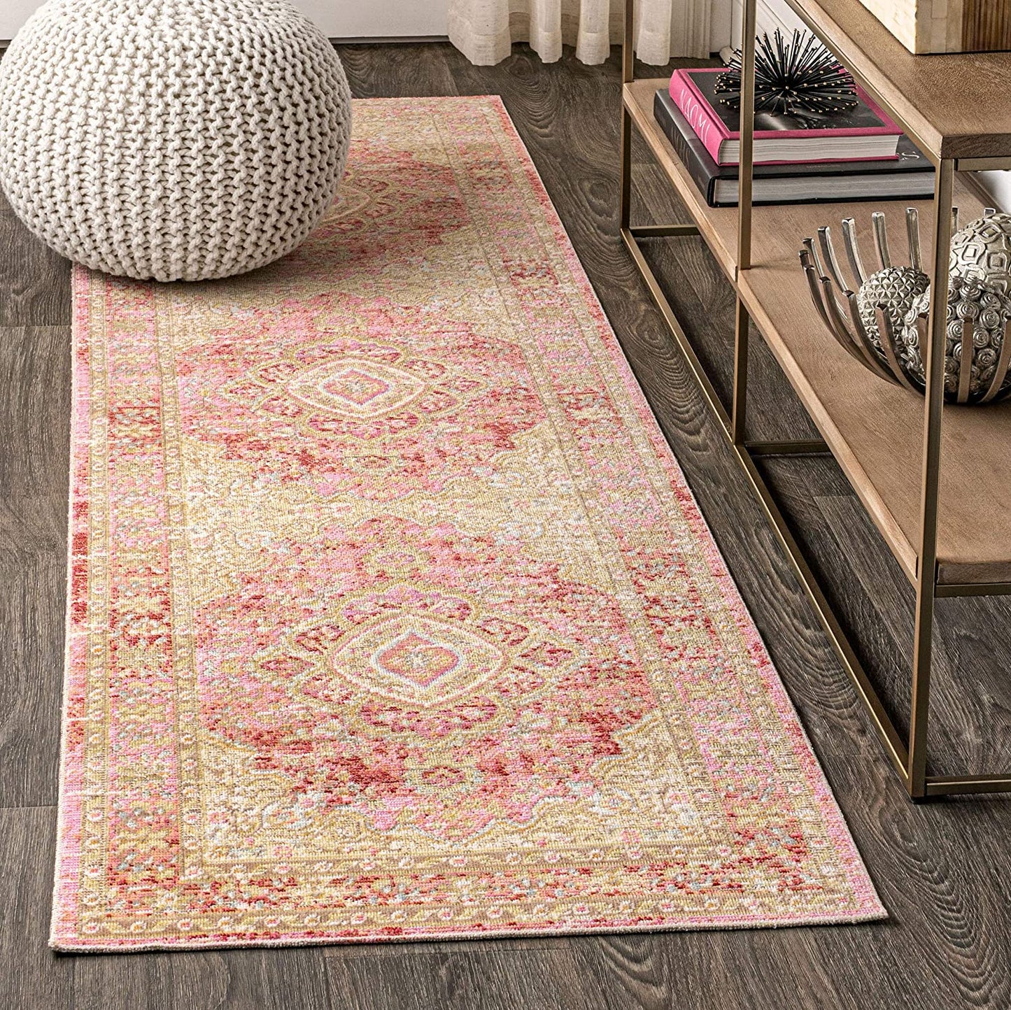 Khilana Floral Medallion Soft Rug, Deep Rose/Ivory