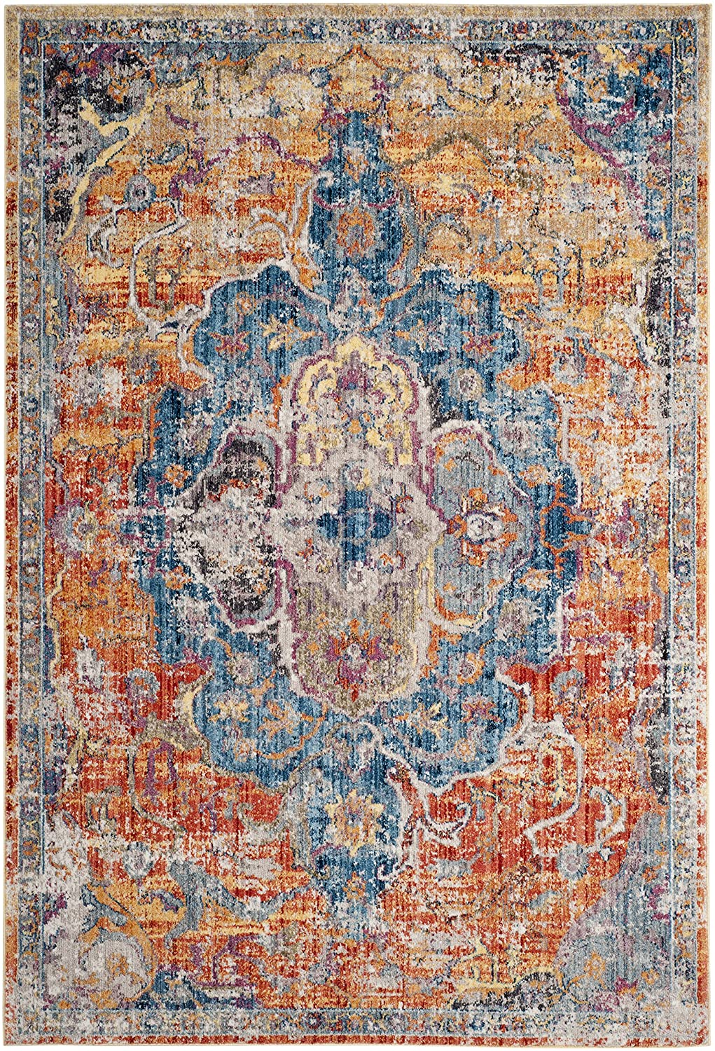 Safavieh Collection  Medallion Distressed Area Rug Blue / Orange