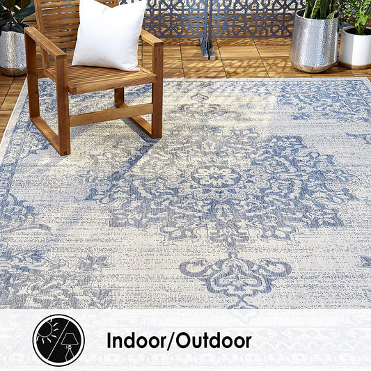 Blue Grey Indoor/Outdoor Area Rug - UV/Weather Resistant