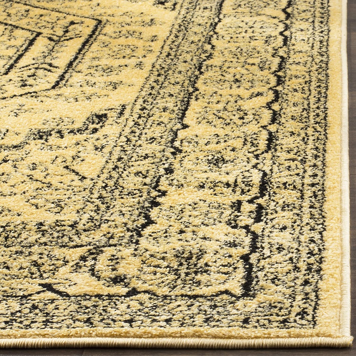 Oriental Vintage Distressed Medallion Gold/Black Soft Area Rug