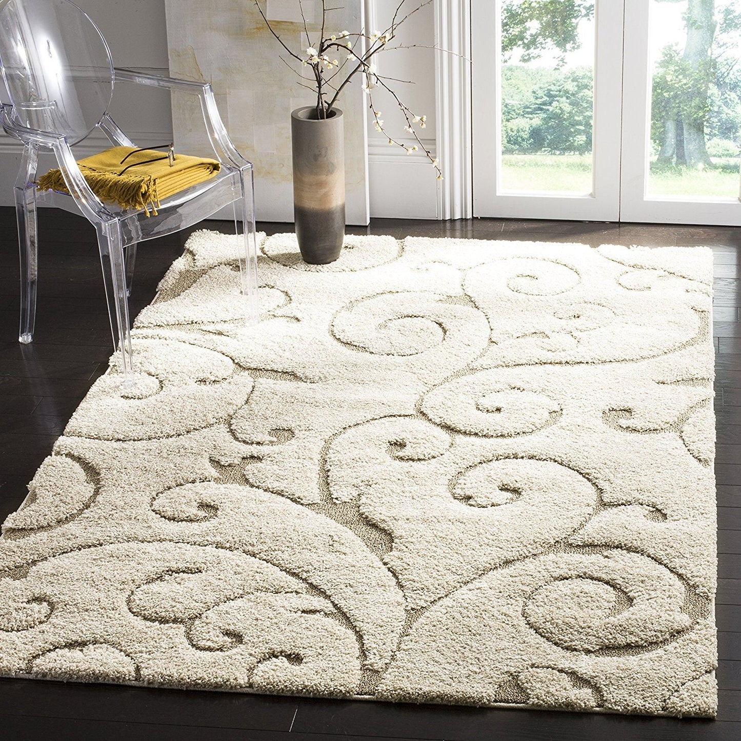 Premium Swirl Thick Plush Cream Beige Shag Rug