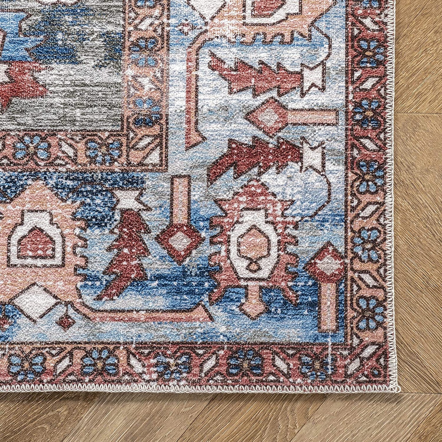 Eliza Machine Washable Multi Traditional Medallion Rug