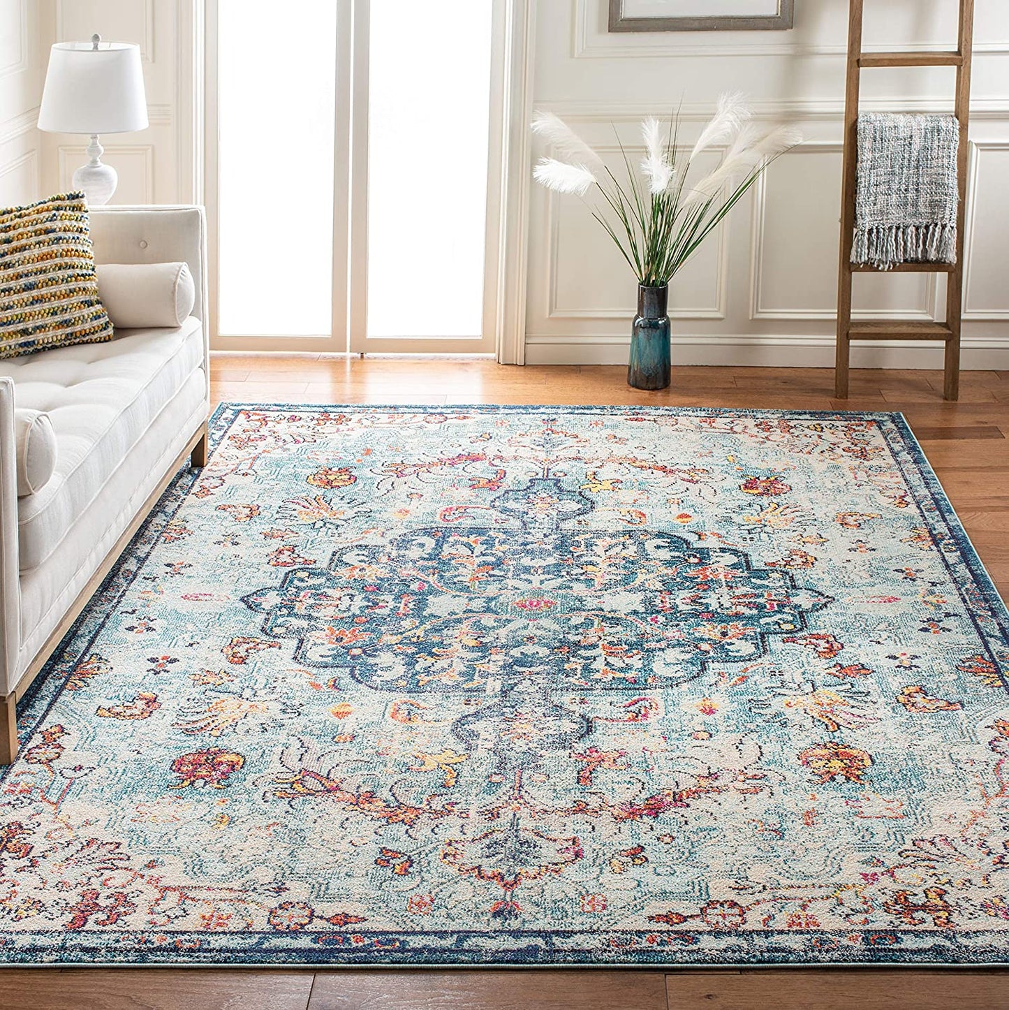Boho Chic Vintage Medallion Distressed Runner,  Navy/Light Blue
