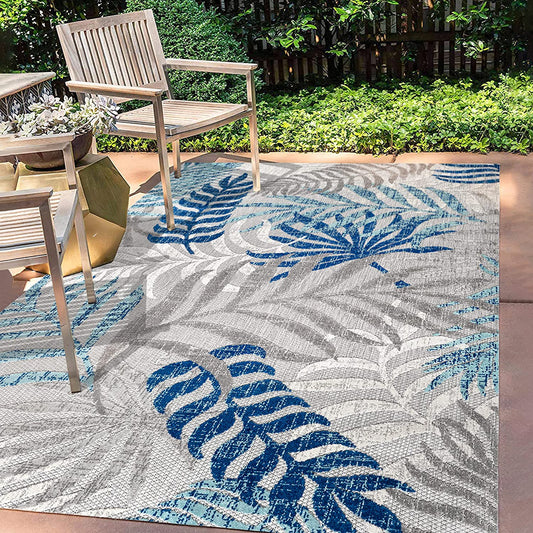 Tropics Palm Leaves Indoor/Outdoor Gray/Blue Area Rug