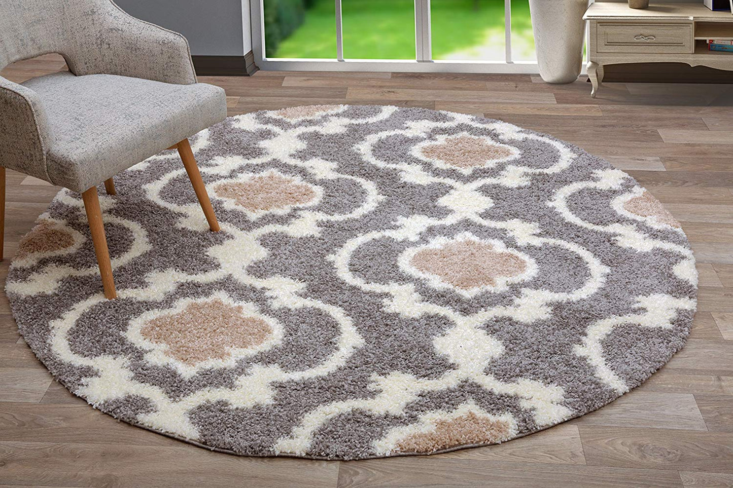 Trellis Gray/Grey Cream Shag Area Rug