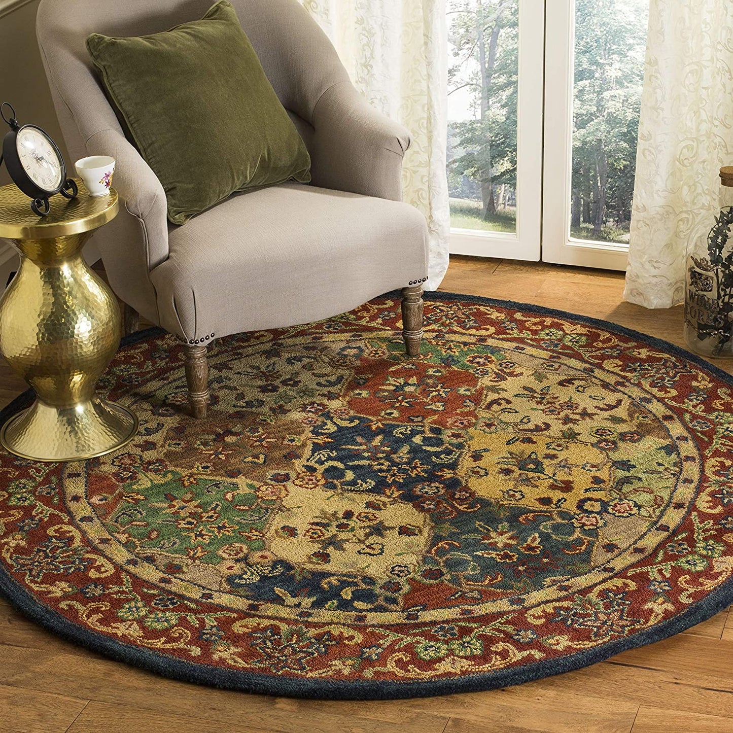 Handmade Traditional Oriental Premium Wool Area Rug, Beige / Burgundy