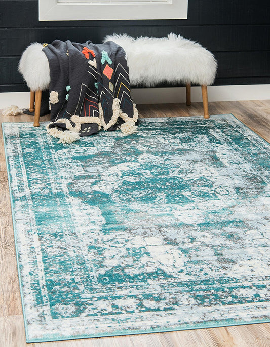 Vintage Distressed Turquoise Blue Area Rugs