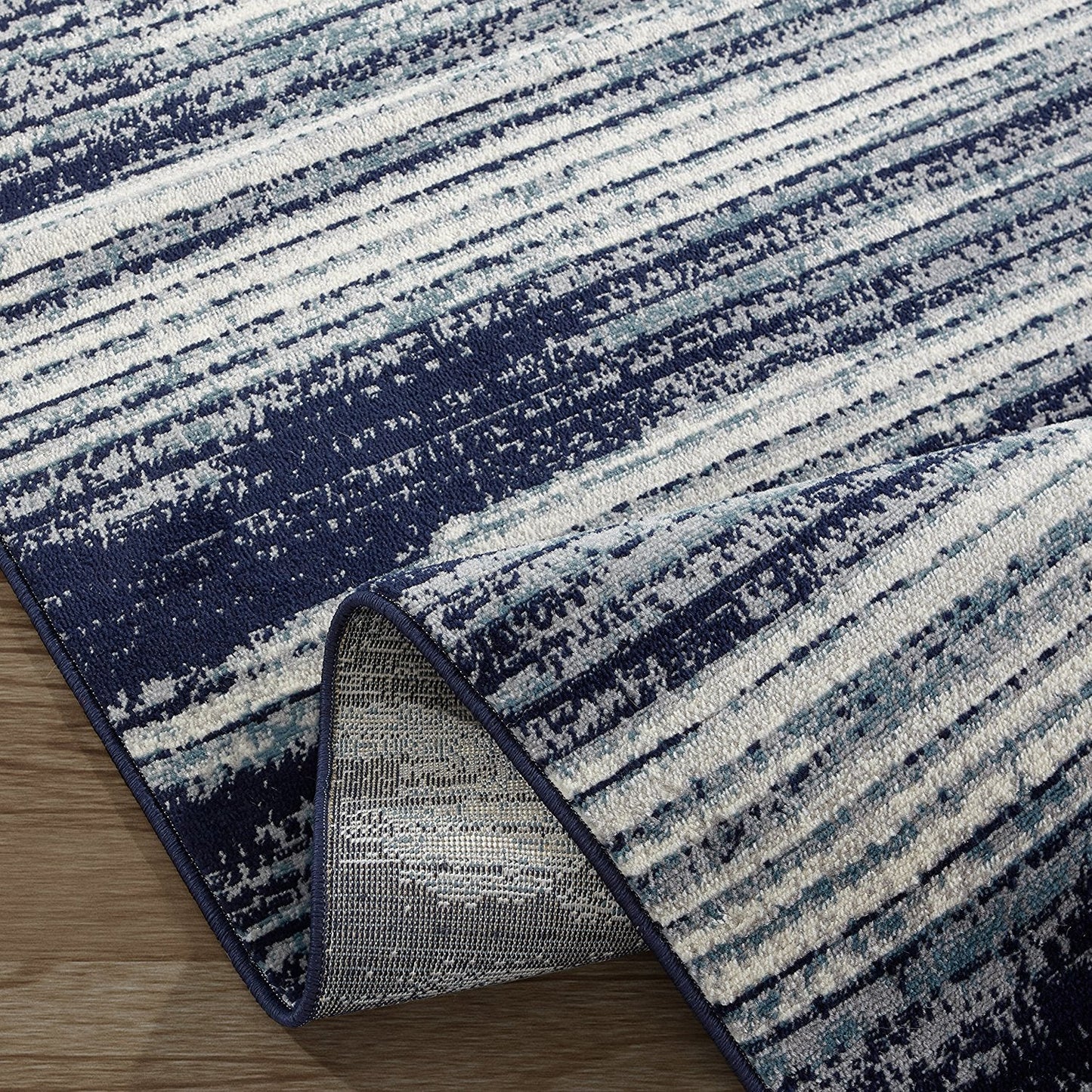 Stripes Design Navy/Teal/Beige Area Rugs