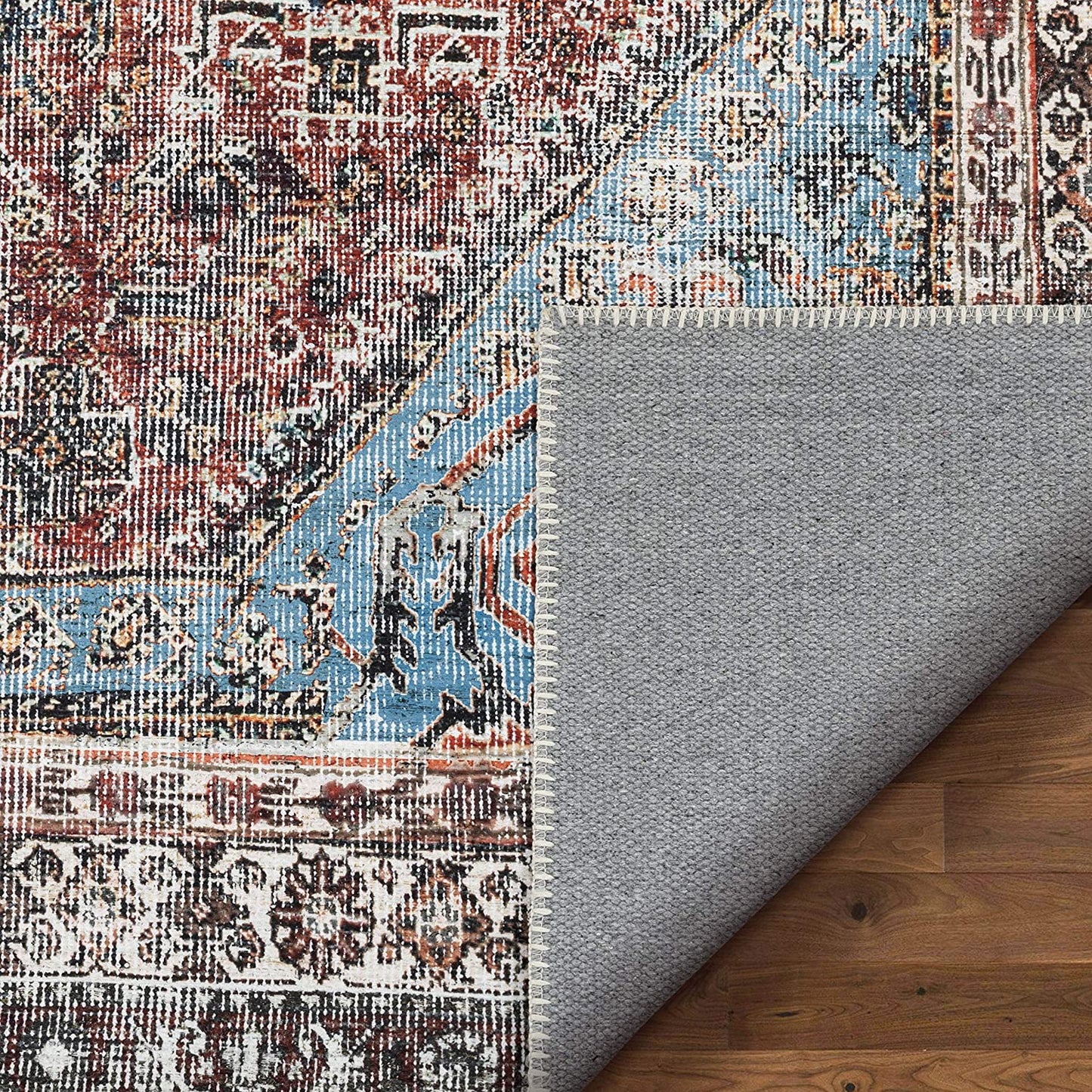 Menda Red Machine Washable Vintage Distressed Persian Soft Area Rug