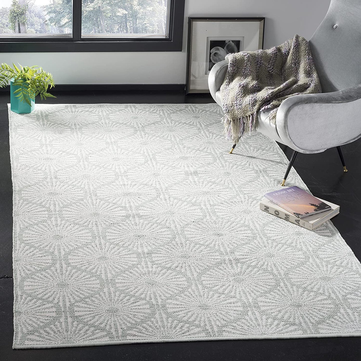 Montauk Collection MTK606H Handmade Cotton Area Rug Aqua / Ivory