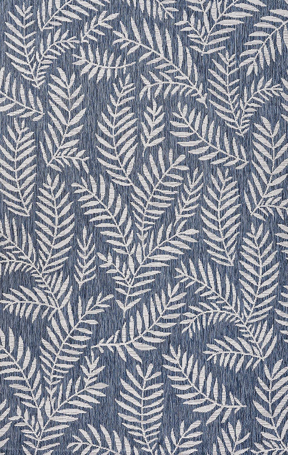 Nevis Palm Frond Indoor/Outdoor Navy/Ivory soft Area Rug