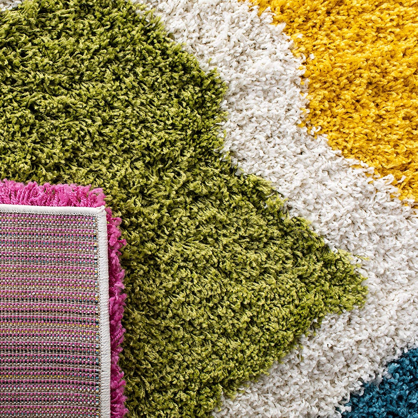 Kids Shag Collection Rainbow Trellis Plush 2-inch Thick Area Rug Ivory / Multi