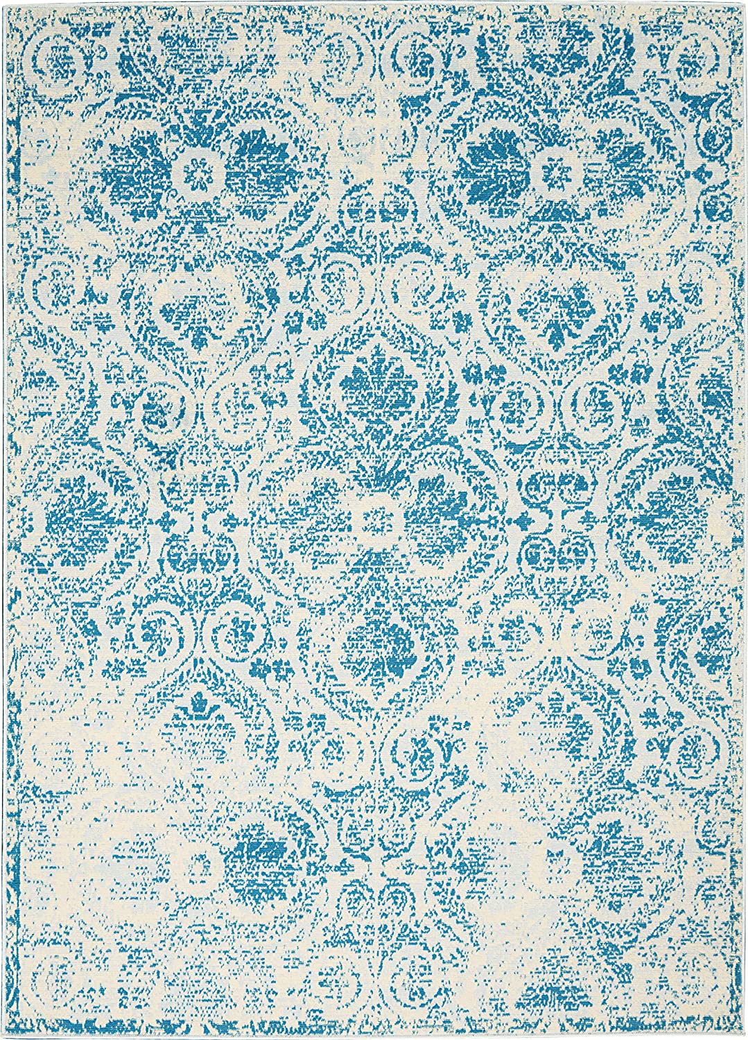 Jubilant Vintage Damask Blue Area Rug