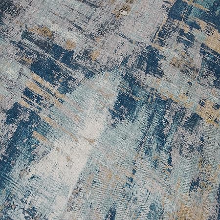 Non-Shed - Eco-Friendly, Machine Washable Rug - Stain Resistant, Made from Premium Recycled Fibers - Abstract Contemporary - Blue, 2'6" x 6'