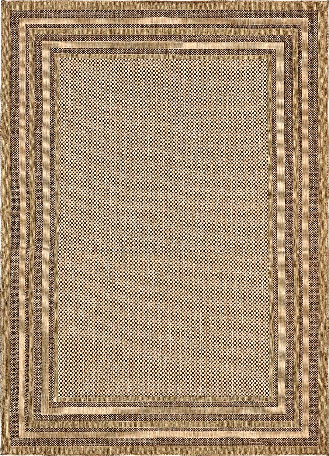 Outdoor Border Collection Solid Casual Transitional Light/Brown Area Rug