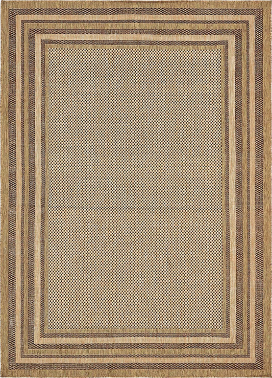 Outdoor Border Collection Solid Casual Transitional Light/Brown Area Rug