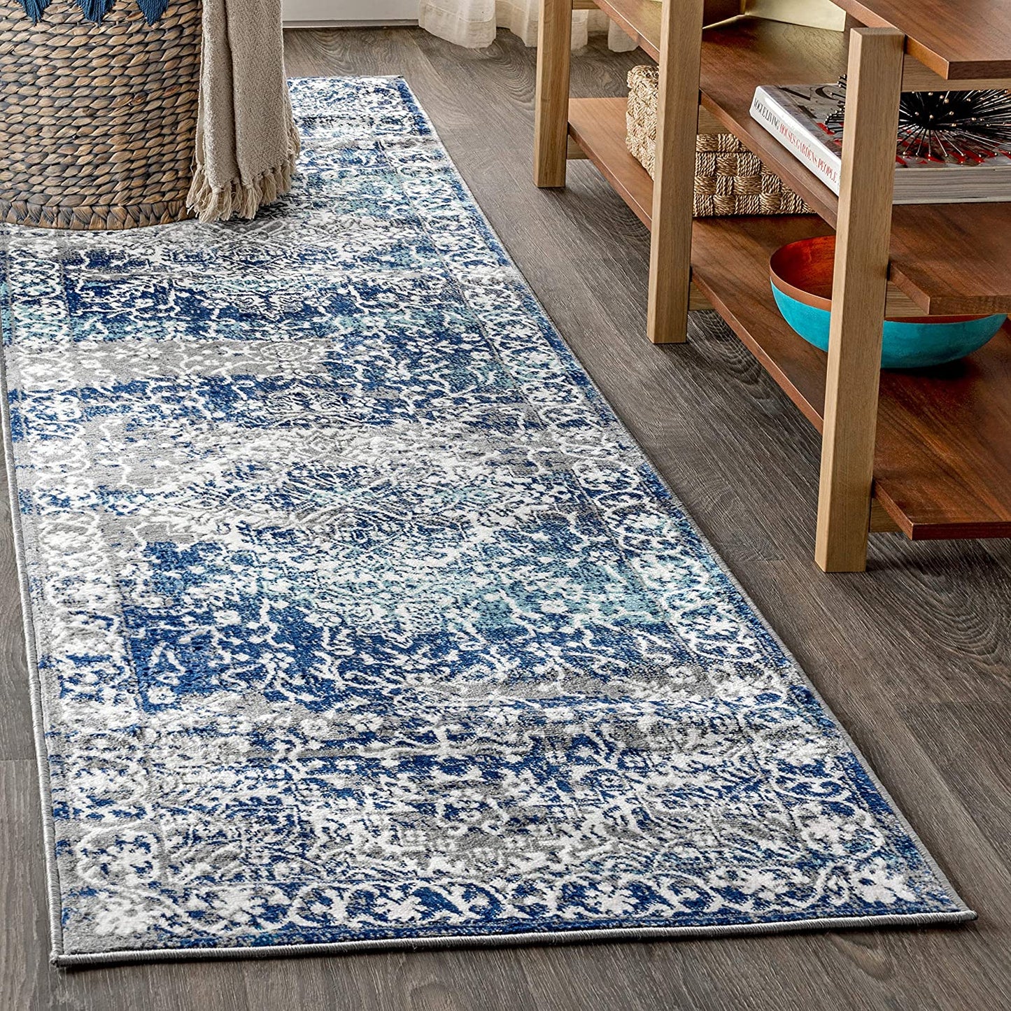 Modern Persian Vintage Medallion Area Rugs Navy/Light Grey