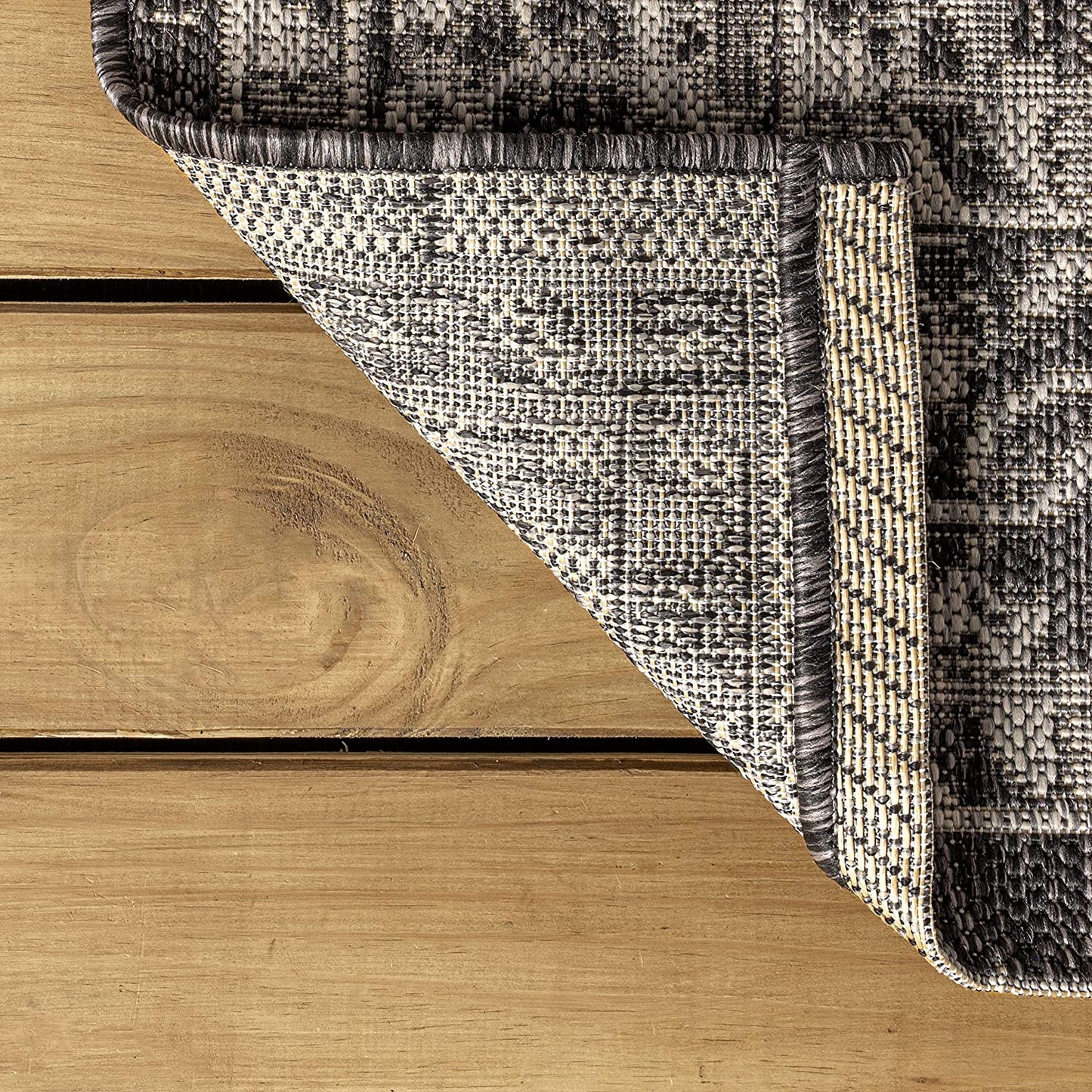 Palazzo Vine Border Textured Weave Indoor /Outdoor Area Rugs Black/Gray