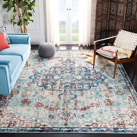 Boho Chic Vintage Medallion Distressed Runner,  Navy/Light Blue