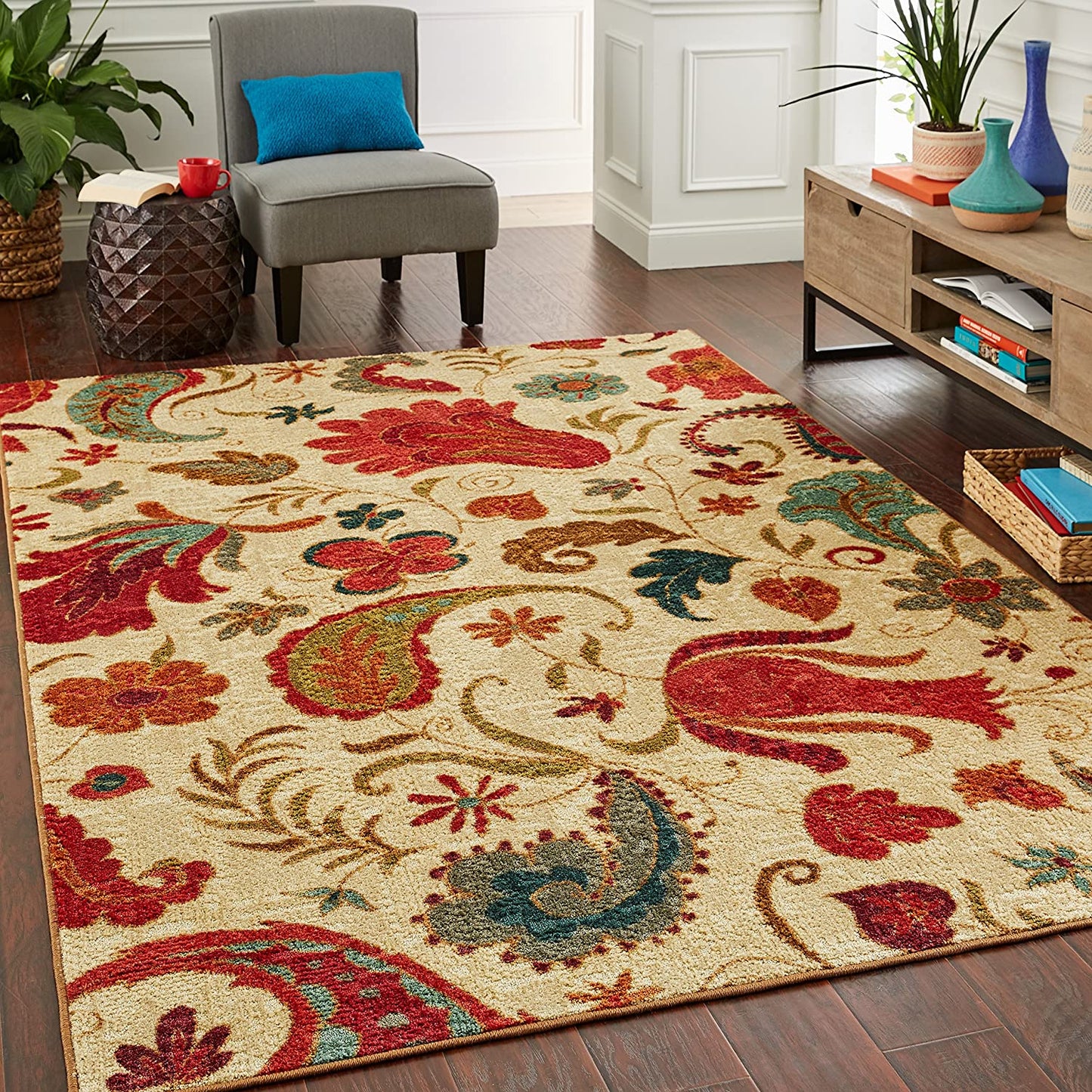 Acres Paisley Floral Soft Area Rug, Beige