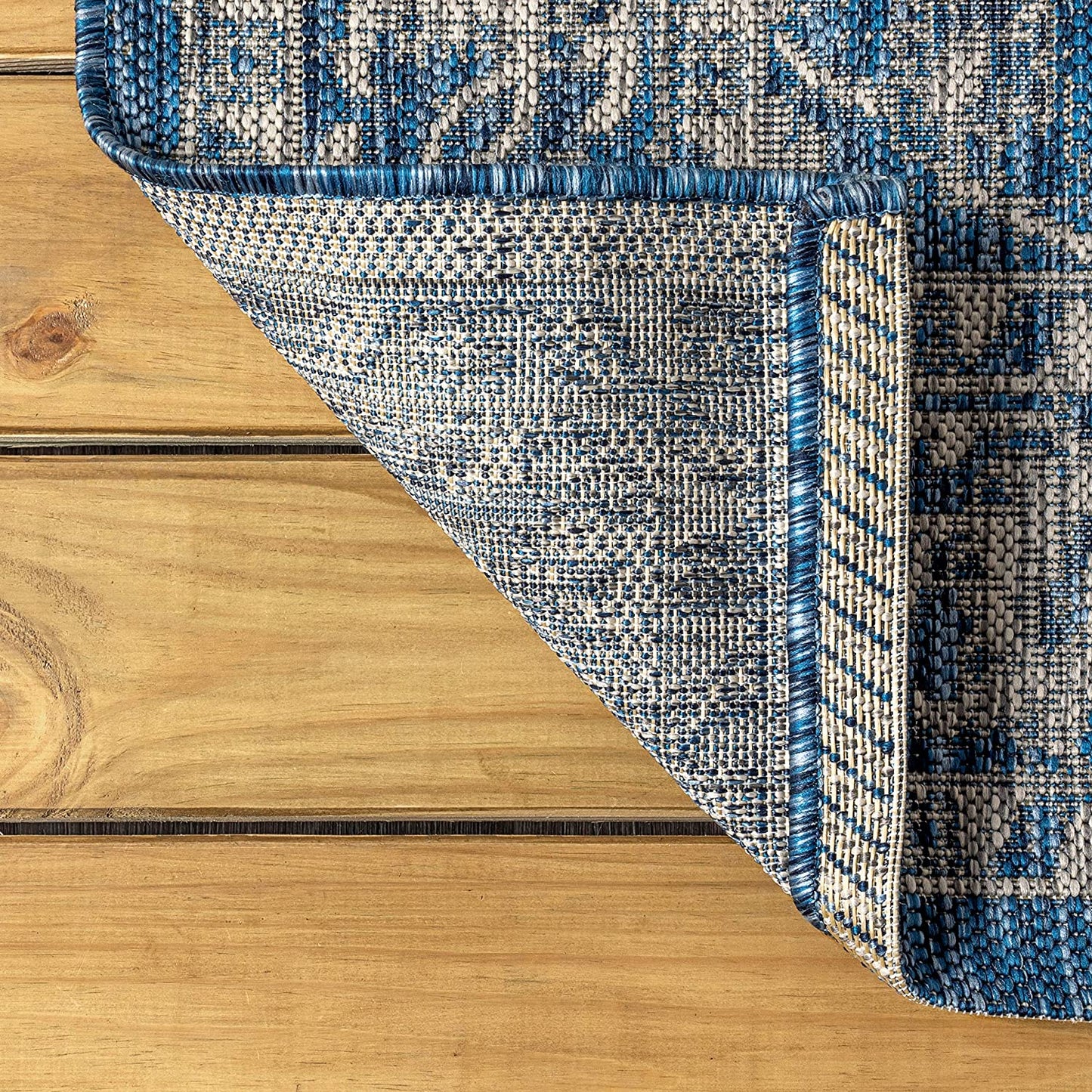 Palazzo Vine and Border Textured Weave Indoor/Outdoor Navy/Gray