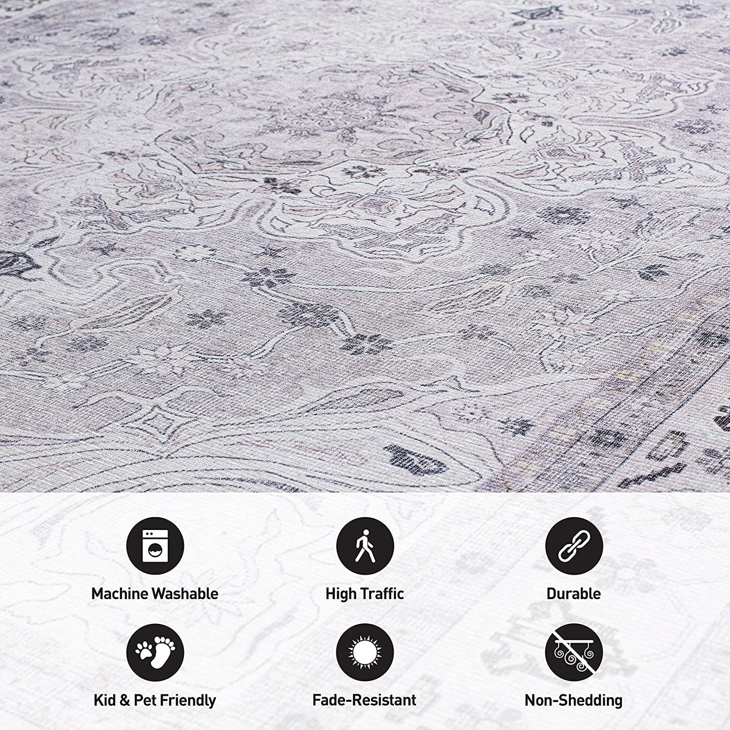 Transitional Medallion Stain Resistant Flat Weave Eco Friendly Premium Recycled Machine Washable Area Rug 5'x7' Gray