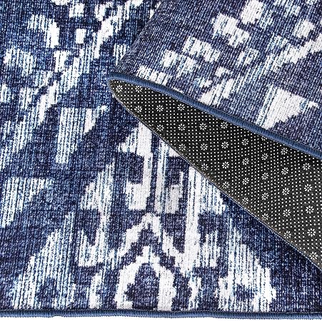 Non-Shed - Eco-Friendly, Machine Washable Rug - Stain Resistant, Made from Premium Recycled Fibers - Abstract Contemporary - Blue, 2'6" x 6'