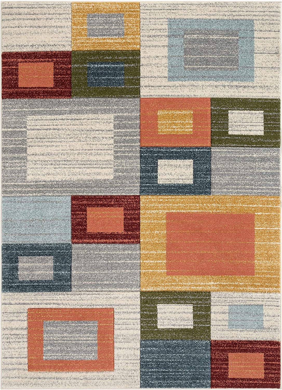 Multi Modern Geometric Boxes Pattern Area Rug