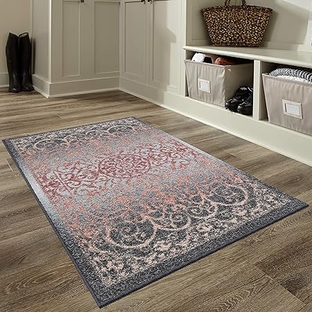 Pelham 2-Piece Non Slip Machine Washable Traditional Vintage Throw and Runner Floor Carpet, 17"x24" + 17"x48", Blue/Grey