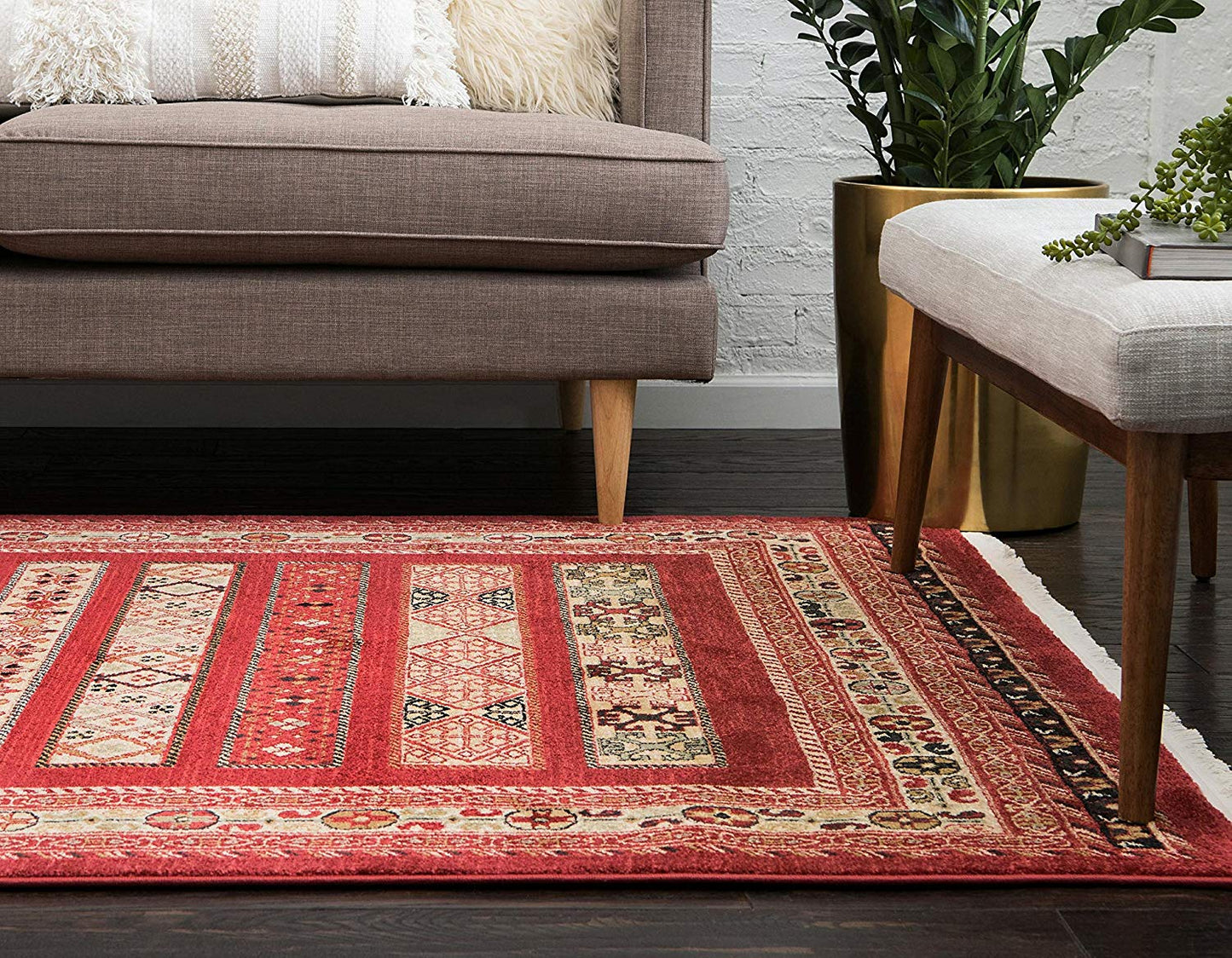 Tribal Pattern Rust Red Soft Area Rug