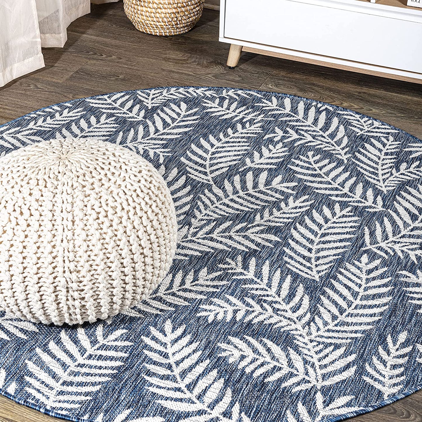 Nevis Palm Frond Indoor/Outdoor Navy/Ivory soft Area Rug