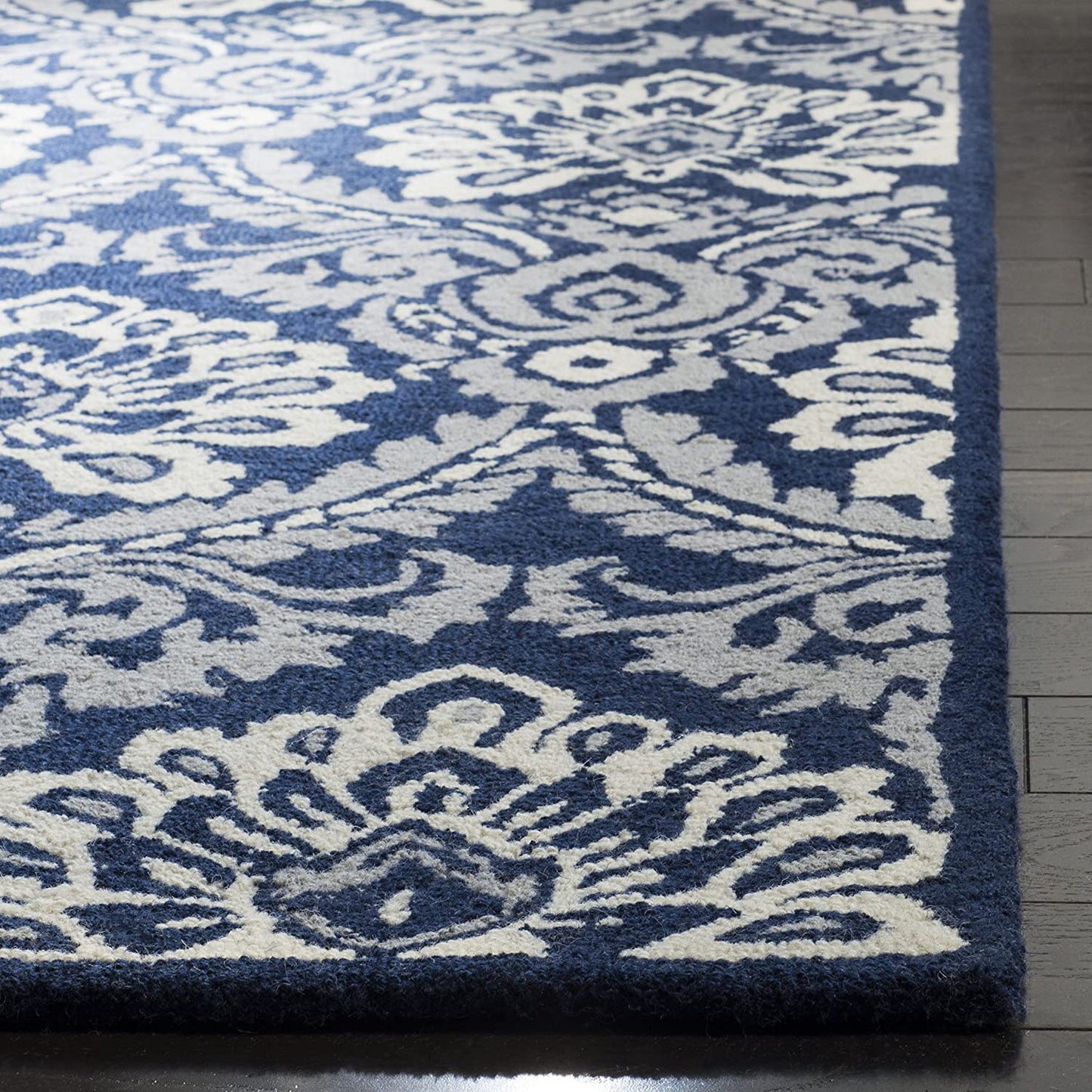 Handmade Premium Wool Area Rug, Navy / Ivory