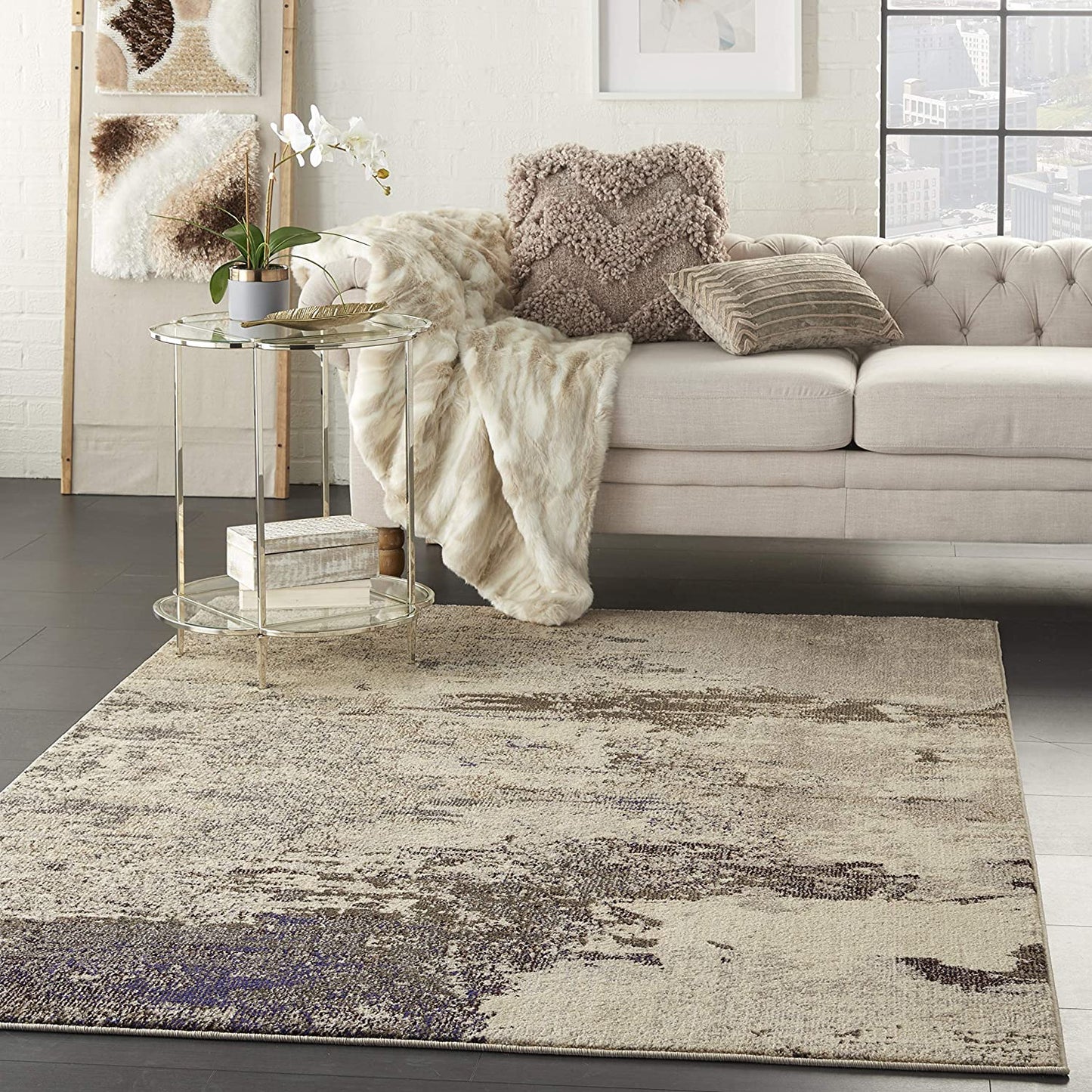 Modern Area Rug,  Ivory/Grey