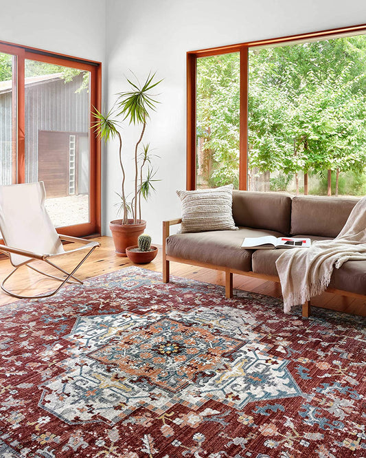 Samra Brick Red Transitional Soft Area Rug