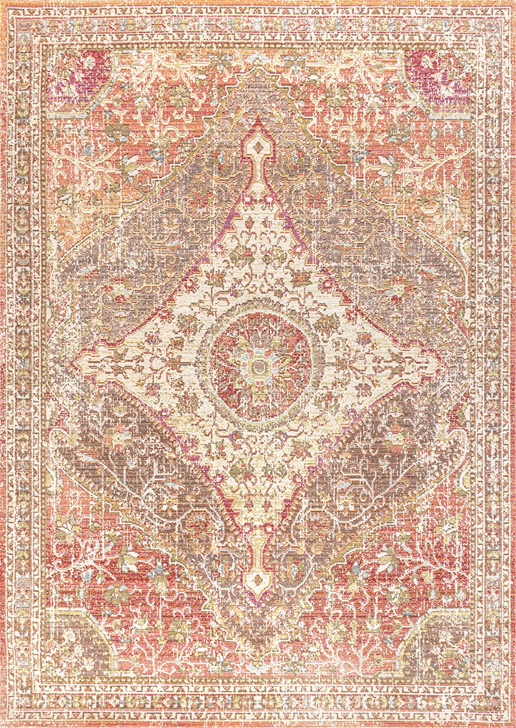 Petras Modern Ornate Medallion Brown/Pink Area Rug