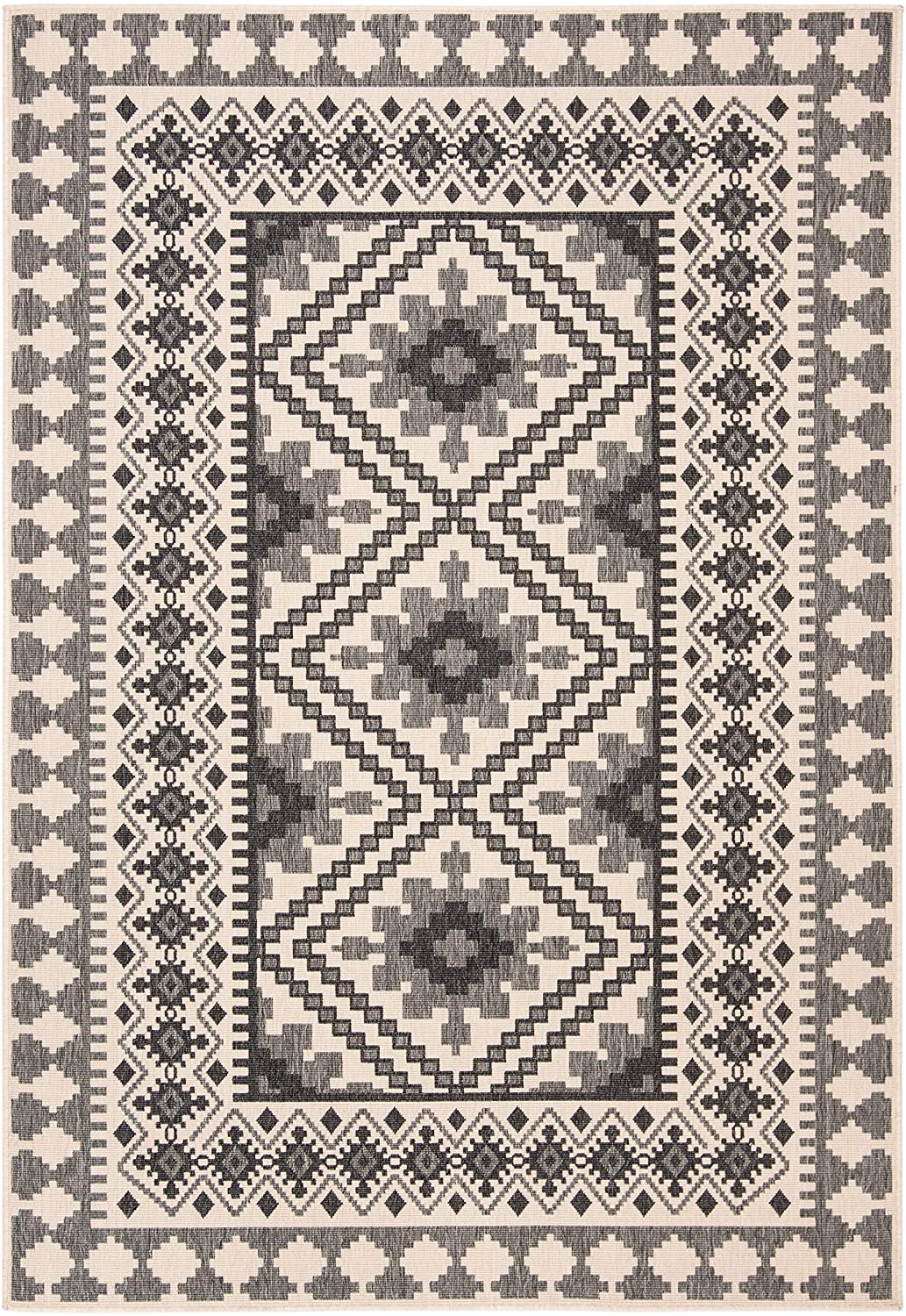 Boho Indoor/ Outdoor Patio Backyard Area Rug, Ivory / Slate