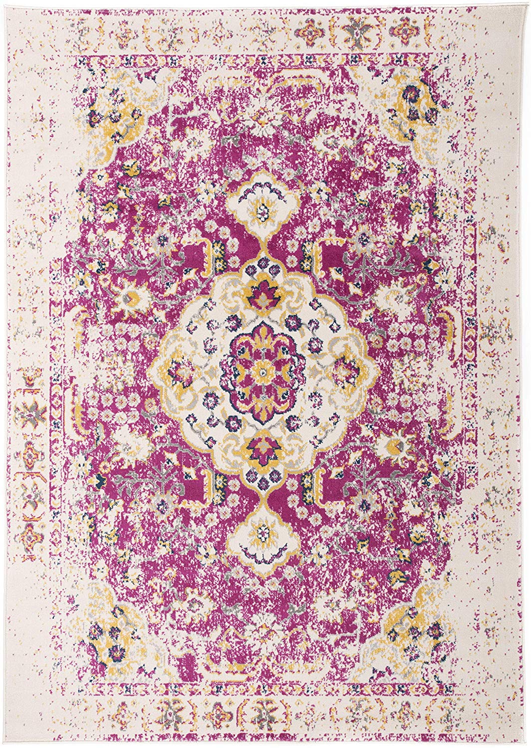 Vintage Medallion Floral Ivory Pink Soft Area Rug